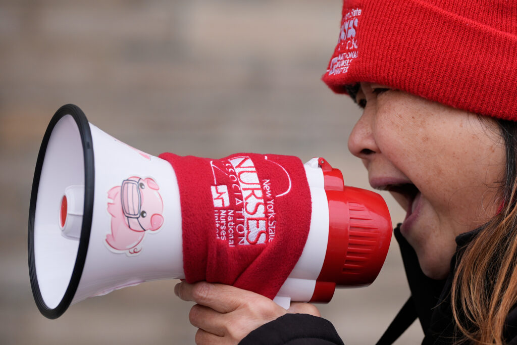 Nurses and their supporters strike in front of NewYork-Presbyterian hospital in New York, Thursday, Feb. 19, 2026. Photo: Seth Wenig/AP, file