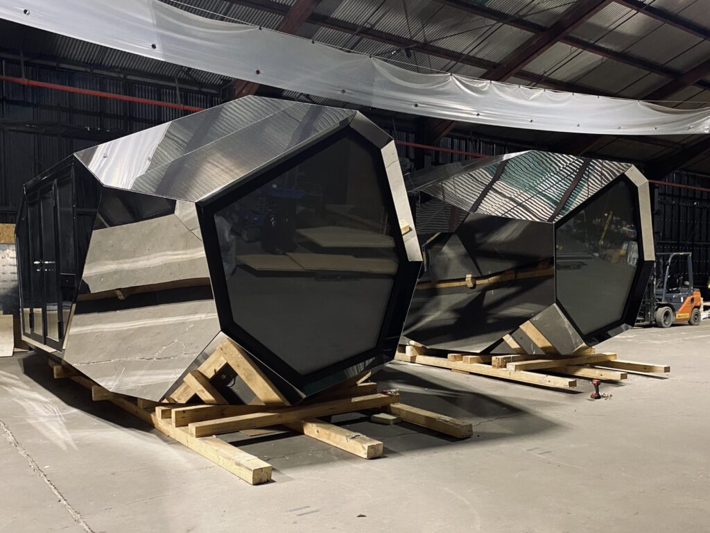 These rooftop cabins, installed atop the now-shuttered Brooklyn Mirage, are up for sale. Photo: Hello Woods