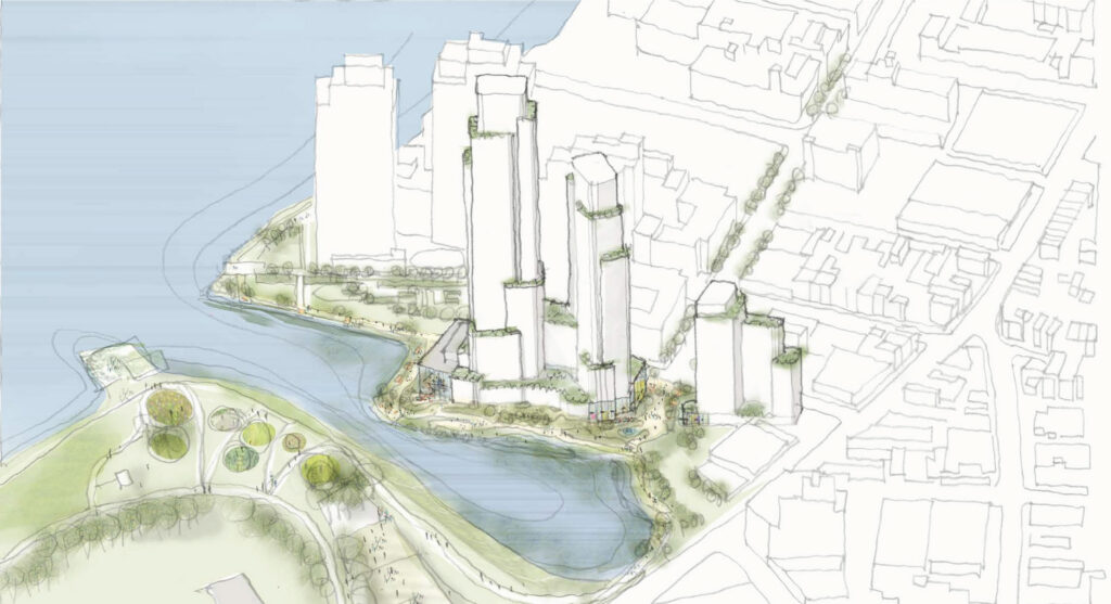 A sketch shows what the proposed skyscrapers would look like at the Monitor Point development. Photo: Monitor Point