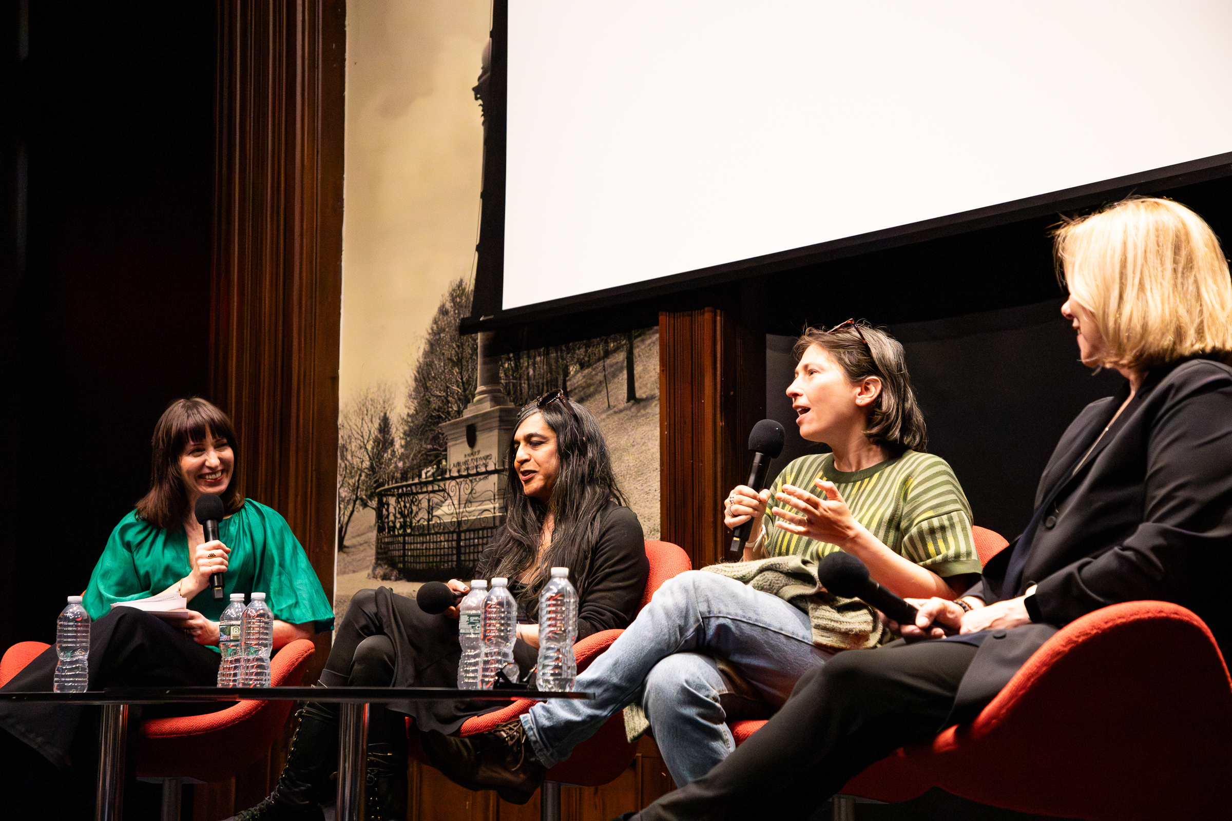 From left: Ophira Eisenberg, Bishakh Som, Liana Finck and Liza Donnelly. Photo: Julie Thompson/Brooklyn Eagle