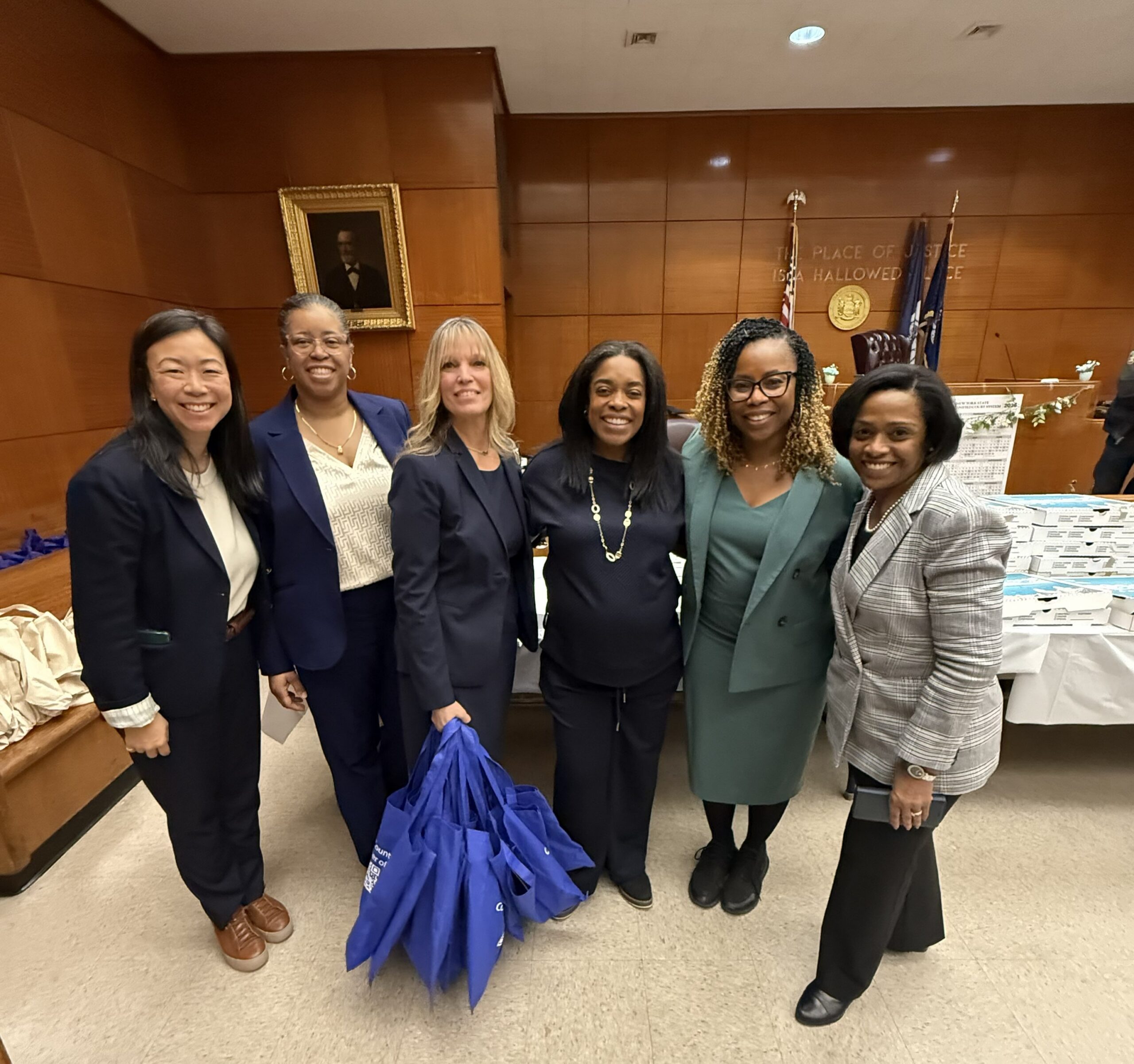 From left: Ruth Chung, Esq., Tania Redman, Esq., Marea Wachsman, Esq., Hon. Dweynie Paul, Hon. Lola Waterman and Hon. Rhonda Tomlinson. Photo: Lisa Michael, Esq., and Hon. Rhonda Tomlinson
