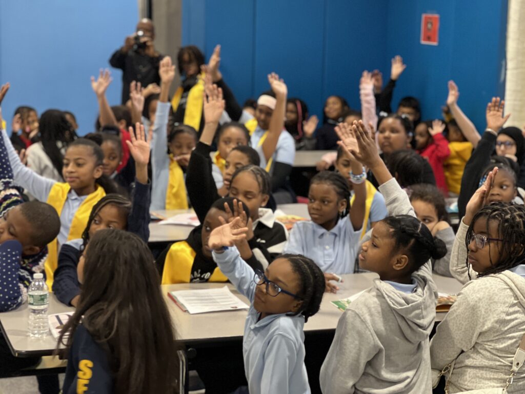 Students of P.S. 115 interacting with speakers. Photo: Wayne Daren Schneiderman/Brooklyn Eagle