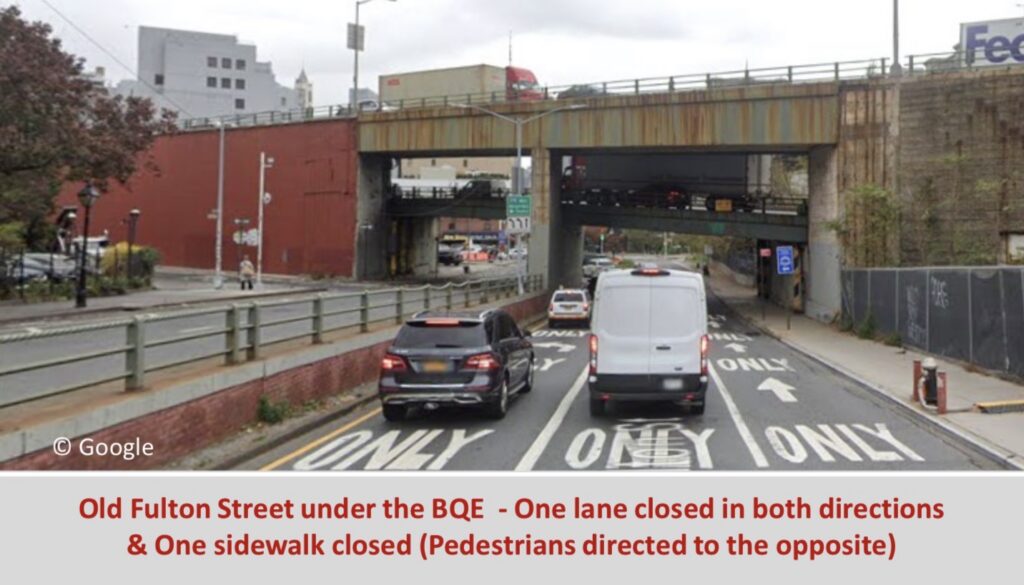 Old Fulton Street lane closures continue. Photo: NYCDOT