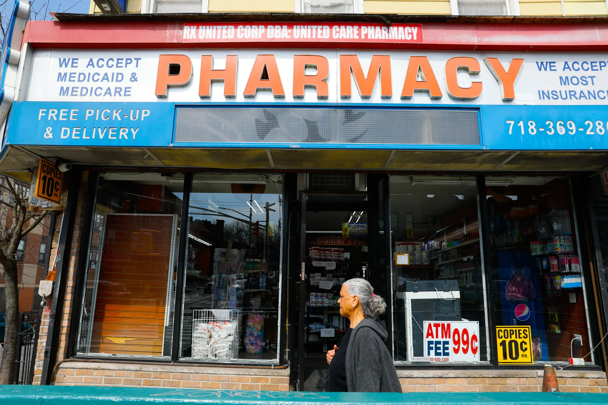 A pharmacy served people in Sunset Park, Brooklyn, March 31, 2026. Credit: Alex Krales/THE CITY