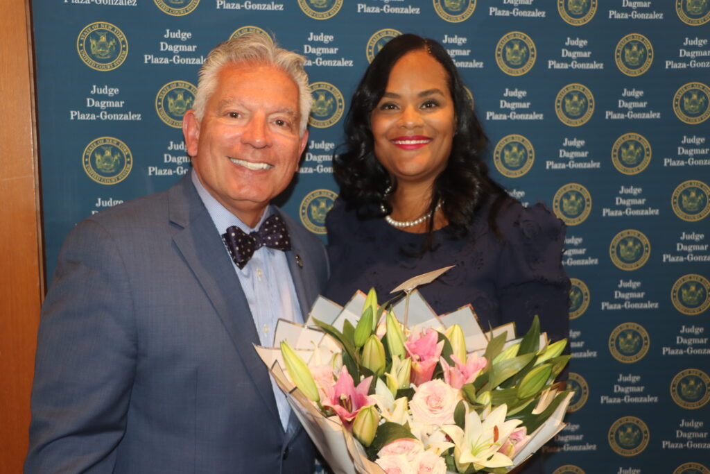 Chief Administrative Judge Joseph Zayas and Hon. Dagmar Plaza-Gonzalez. Photo: Mario Belluomo/Brooklyn Eagle