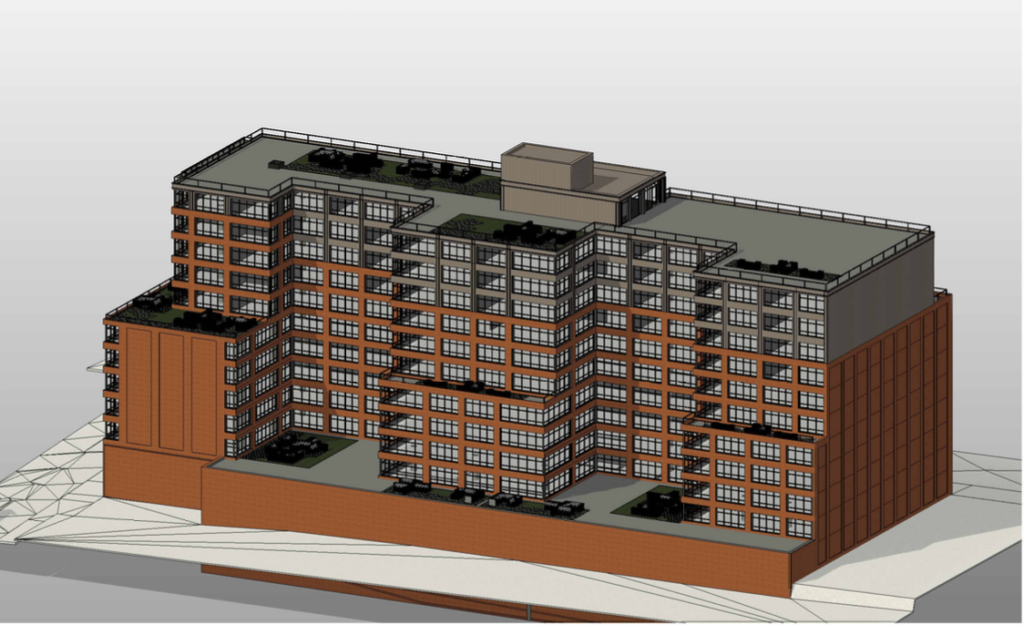 Renderings of the proposed 11-story building at 9305 Fifth Avenue. Rendering: Menzak Architect P.C.