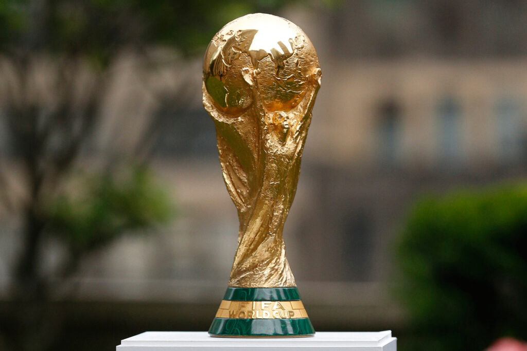 The FIFA World Cup Trophy is displayed before press conference at Rockefeller Plaza, June 16, 2022, in New York. Photo: Noah K. Murray/AP, File