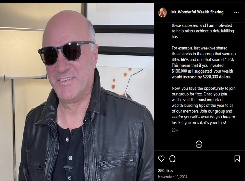 An example of an ad for a potential pump and dump scheme featuring a photo of Kevin O’Leary used without his permission. Photo: Attorney General’s office