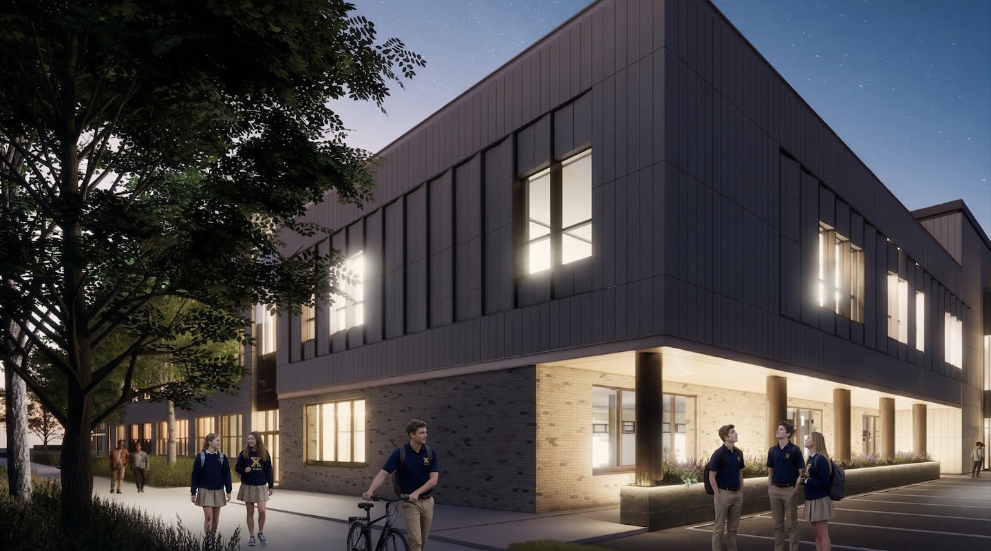 A rendering of the exterior of the Michael T. Strianese ’74 Exploration and Innovation Center. Rendering: Xaverian