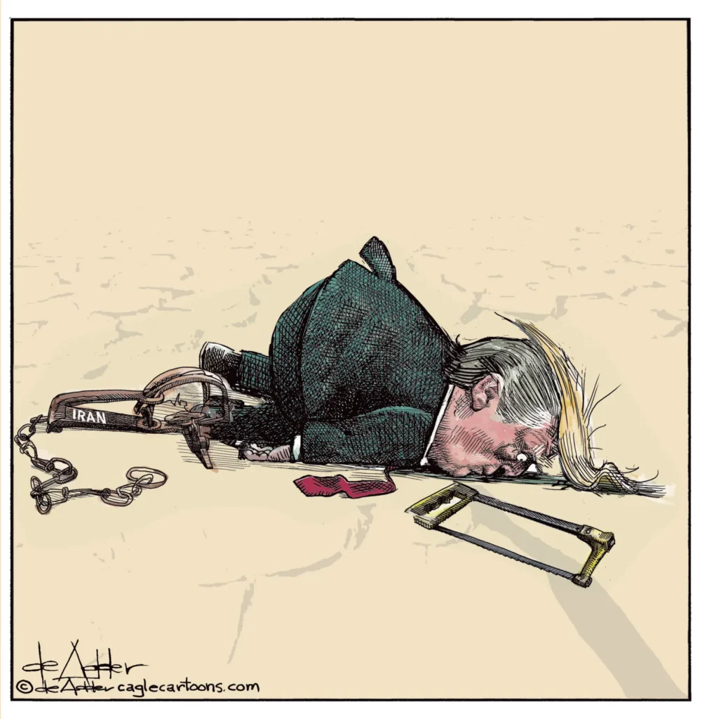 Trump Trapped in Iran Legtrap by Michael de Adder