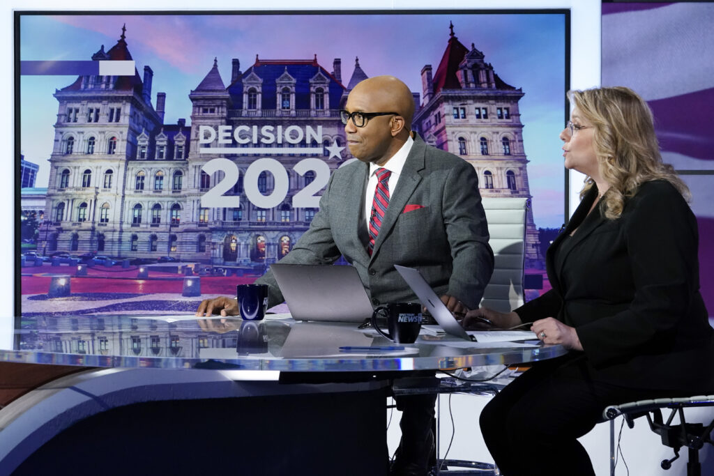 Spectrum News NY1 Political Anchor, Errol Louis, left, and Spectrum News 1 Political Anchor Susan Arbetter, moderate the New York's Democratic Lieutenant Governor's debate at the Spectrum News NY1 studio, Wednesday, June 15, 2022 in New York. Photo: Mary Altaffer/AP, Pool
