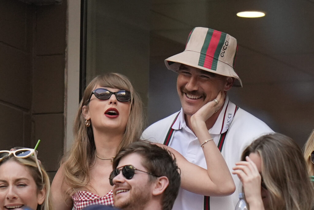 Taylor Swift and Kansas City Chiefs tight end Travis Kelce watch the U.S. Open tennis championships, Sunday, Sept. 8, 2024, in New York. Photo: Seth Wenig/AP