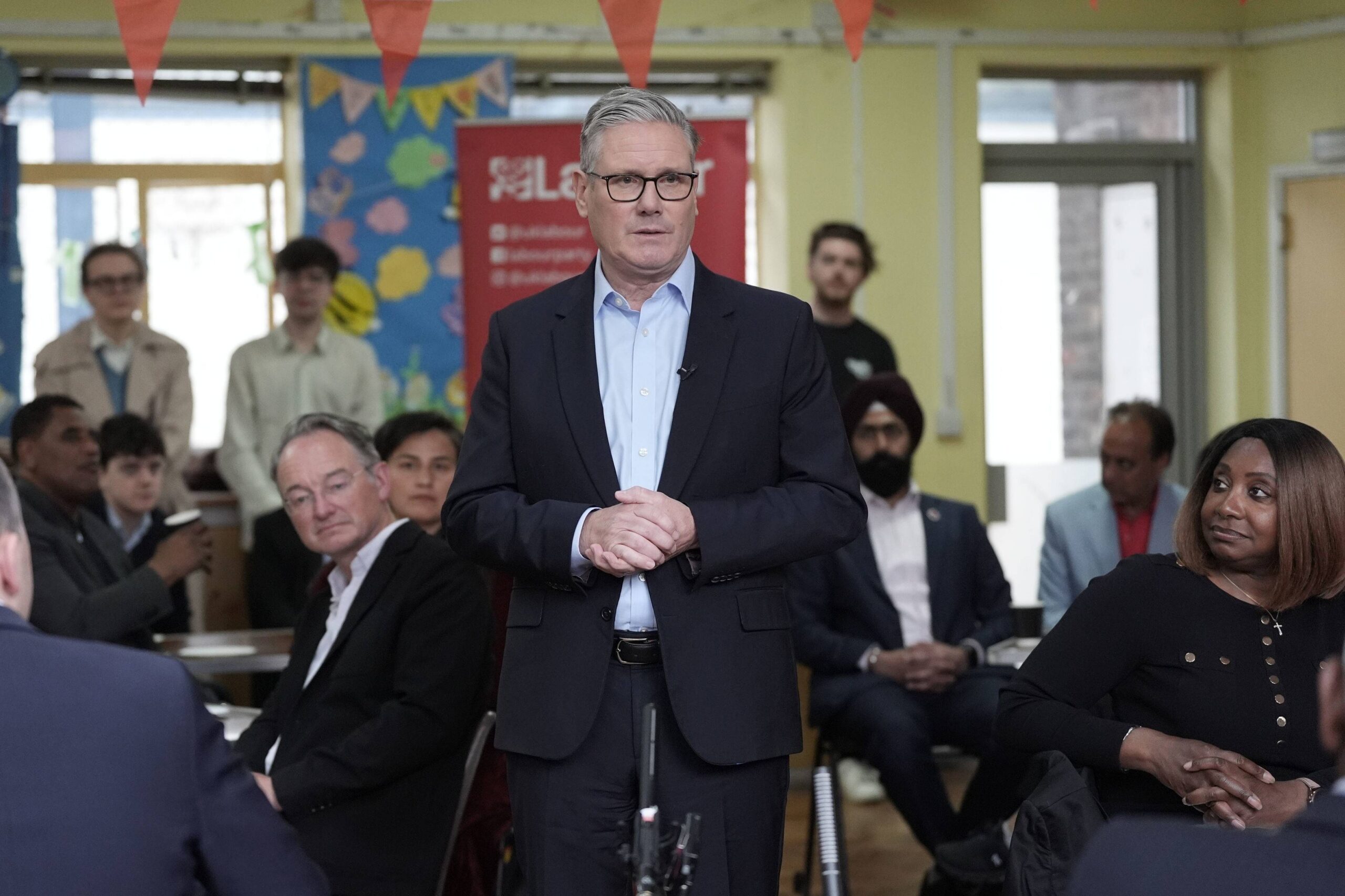 Britain's Prime Minister Sir Keir Starmer speaks to Labour Party members at Kingsdown Methodist Church Hall, in Ealing, west London, Friday May 8, 2026, a day after the local elections. Photo: Stefan Rousseau/PA via AP