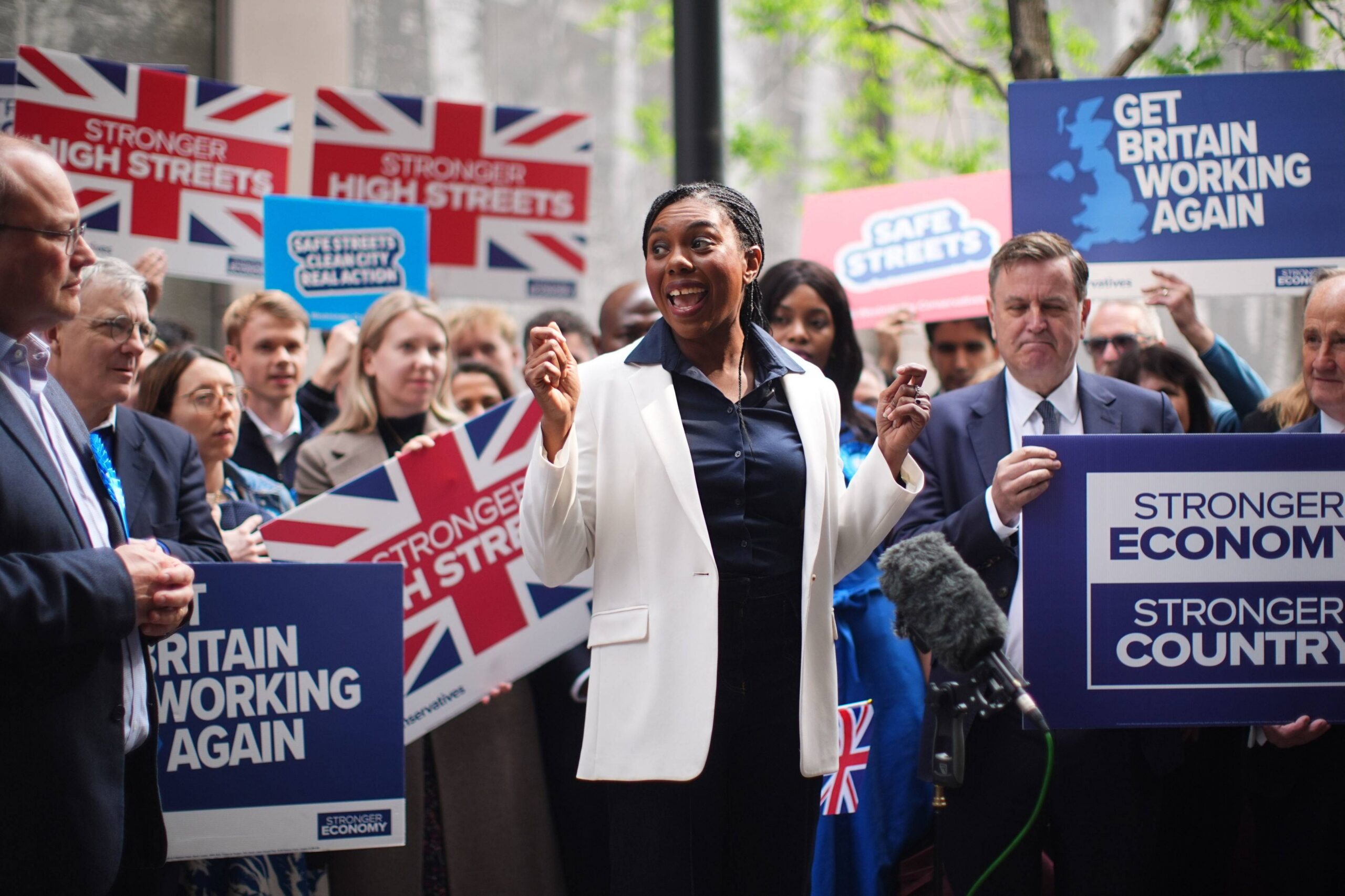 Britain's Conservative Party leader Kemi Badenoch meets supporters in Westminster after the Tories took control of Westminster City Council from Labour in the local elections, in London, Friday May 8, 2026. Photo: James Manning/PA via AP