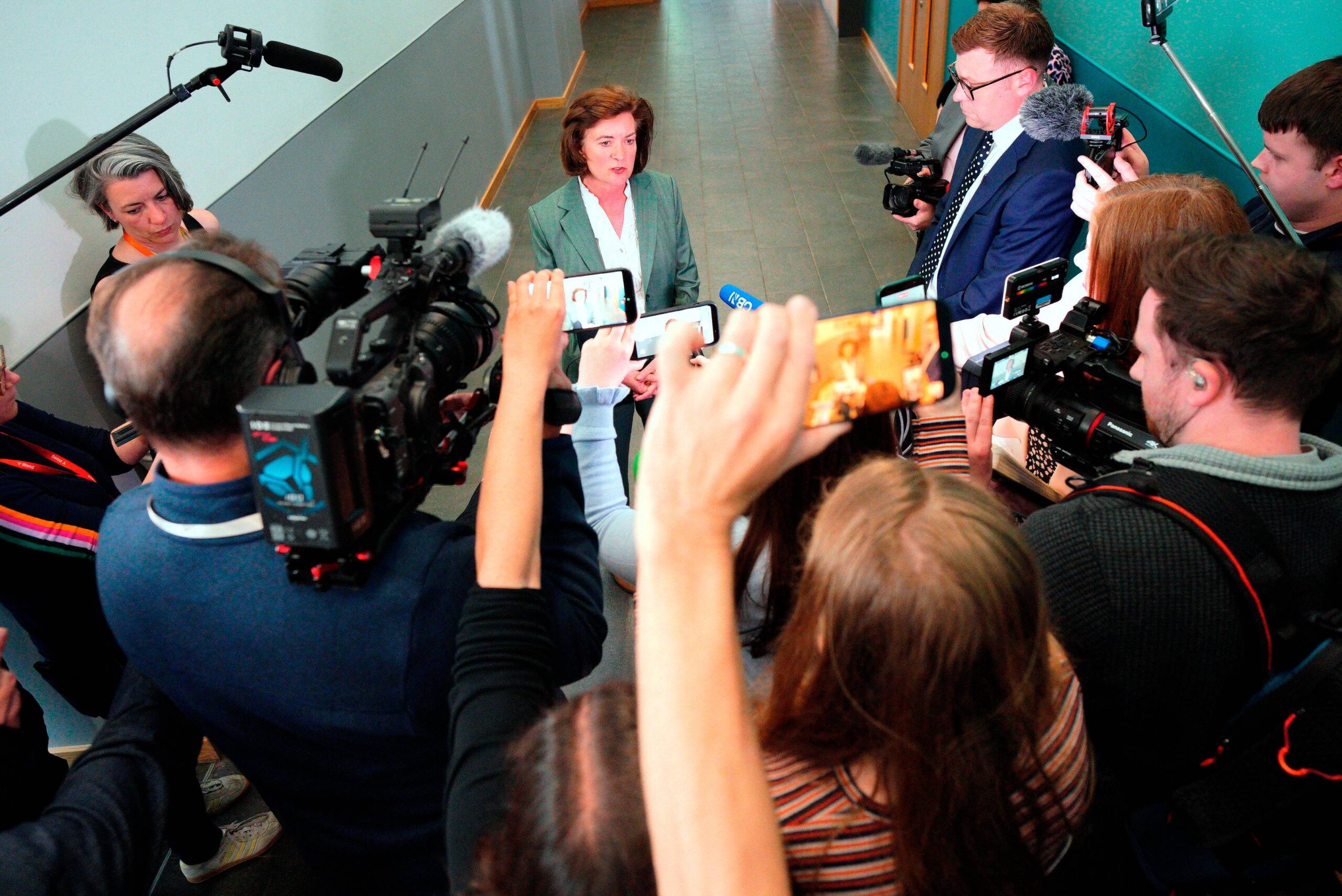 Eluned Morgan speaks to the media after announcing her resignation as leader of Welsh Labour at Ysgol Bro Teifi, in Ceredigion, Wales, Friday, May 8, 2026, after her party suffered heavy defeats. Photo: Ben Birchall/PA via AP