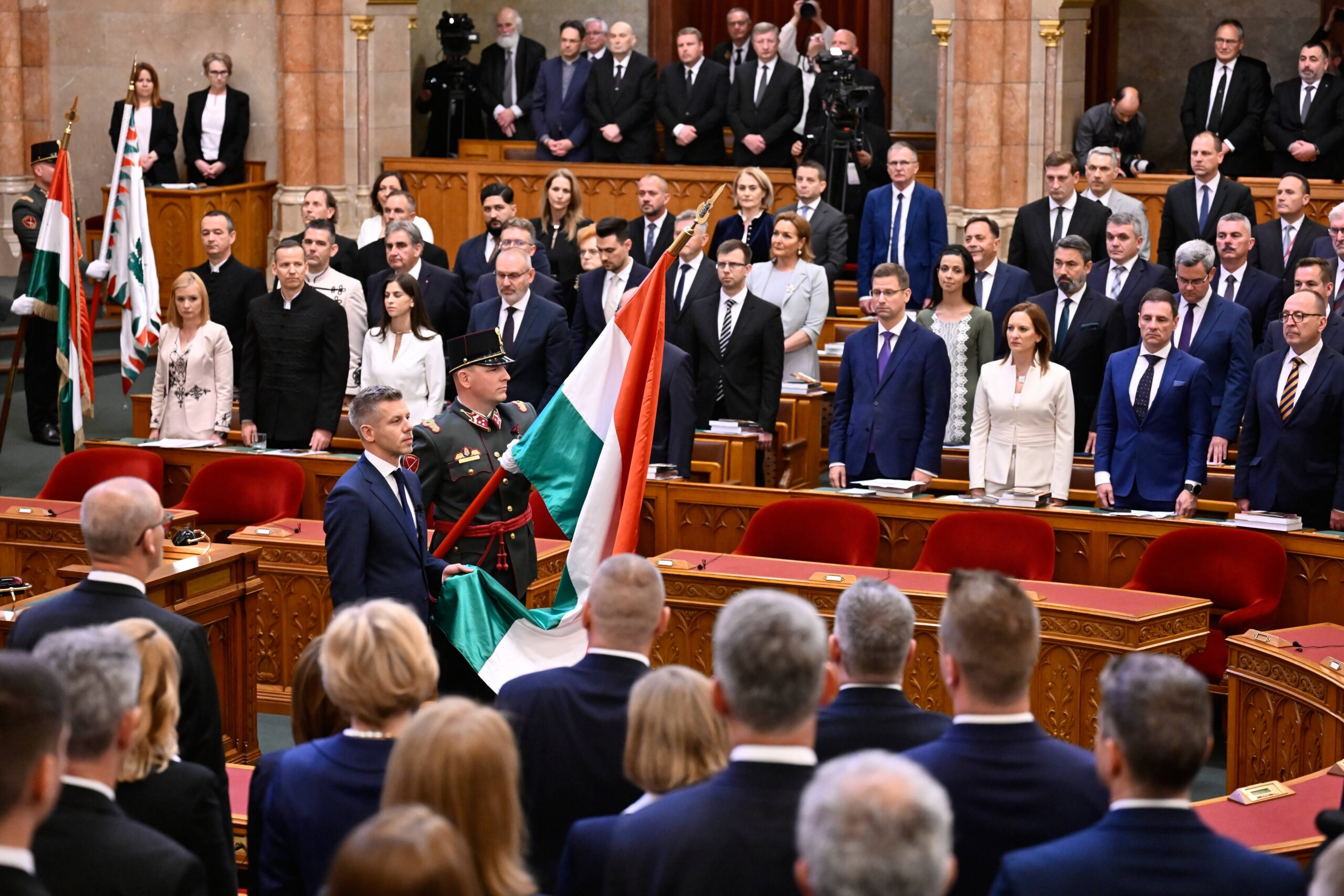 Peter Magyar takes the oath as Hungary's prime minister during a ceremony in Budapest, Hungary, Saturday, May 9, 2026. Photo: Denes Erdos/AP