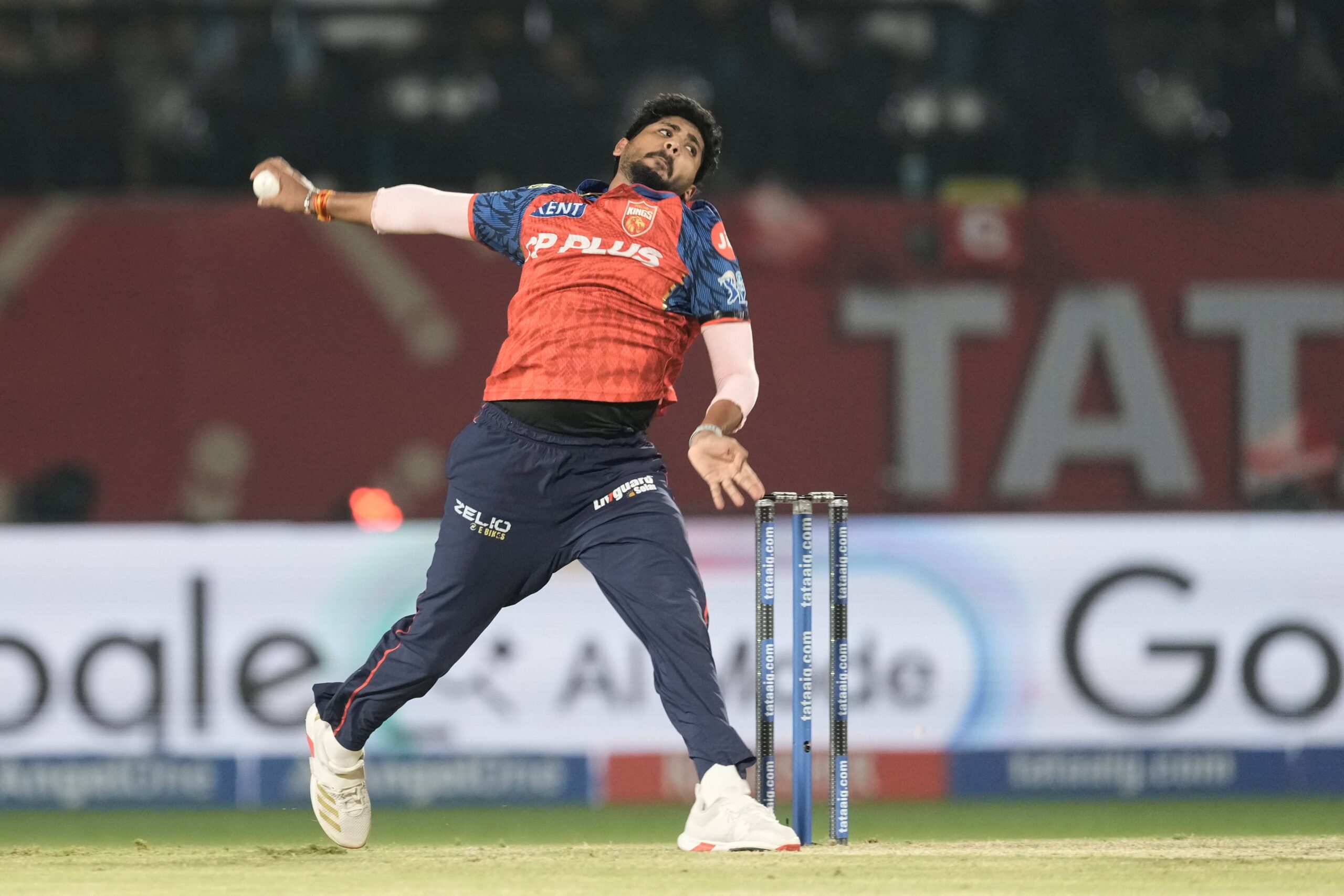 Punjab Kings' Yash Thakur bowls a delivery during the Indian Premier League cricket match between Delhi Capitals and Punjab Kings in Dharamshala, India, Monday, May 11, 2026. Photo: Ashwini Bhatia/AP