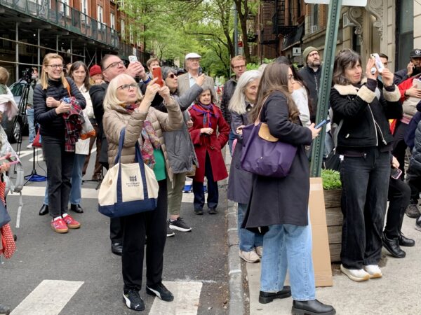 A crowd took photos as the new street sign — “Dorothy Day Way” — was revealed. Photo: Mary Frost/Brooklyn Eagle