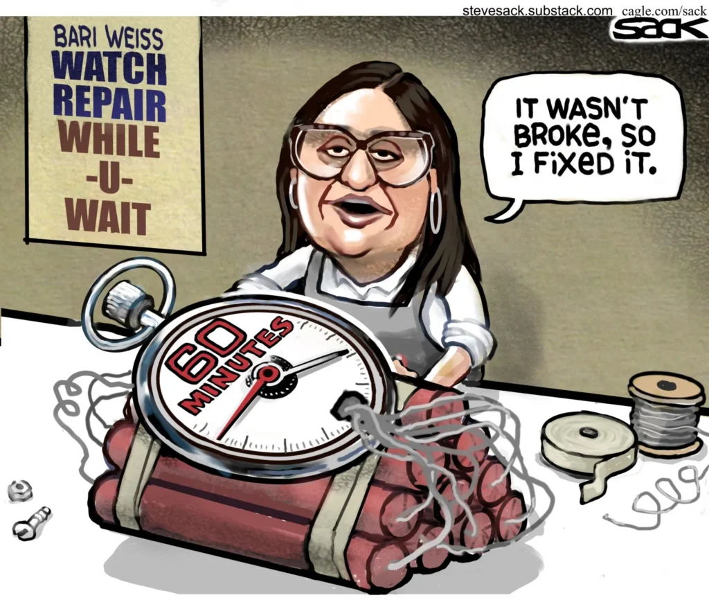 Bari Weiss 60 Minutes Bomb by Steve Sack