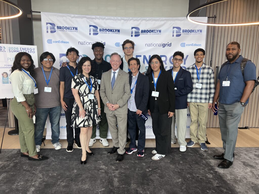 Front row, from left: Dina Rabiner, BCC senior vice president of Innovation and Strategy; Randy Peers, BCC president; and Michael Victor Danza, Kingsborough STEM Lab and Engineering 3D design instructor; and Kingsborough engineering students. Photo: Wayne Daren Schneiderman/Brooklyn Eagle