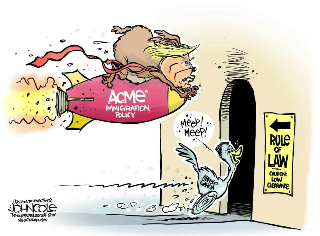 Coyote Trump and Roadrunner Abrego Garcia by John Cole