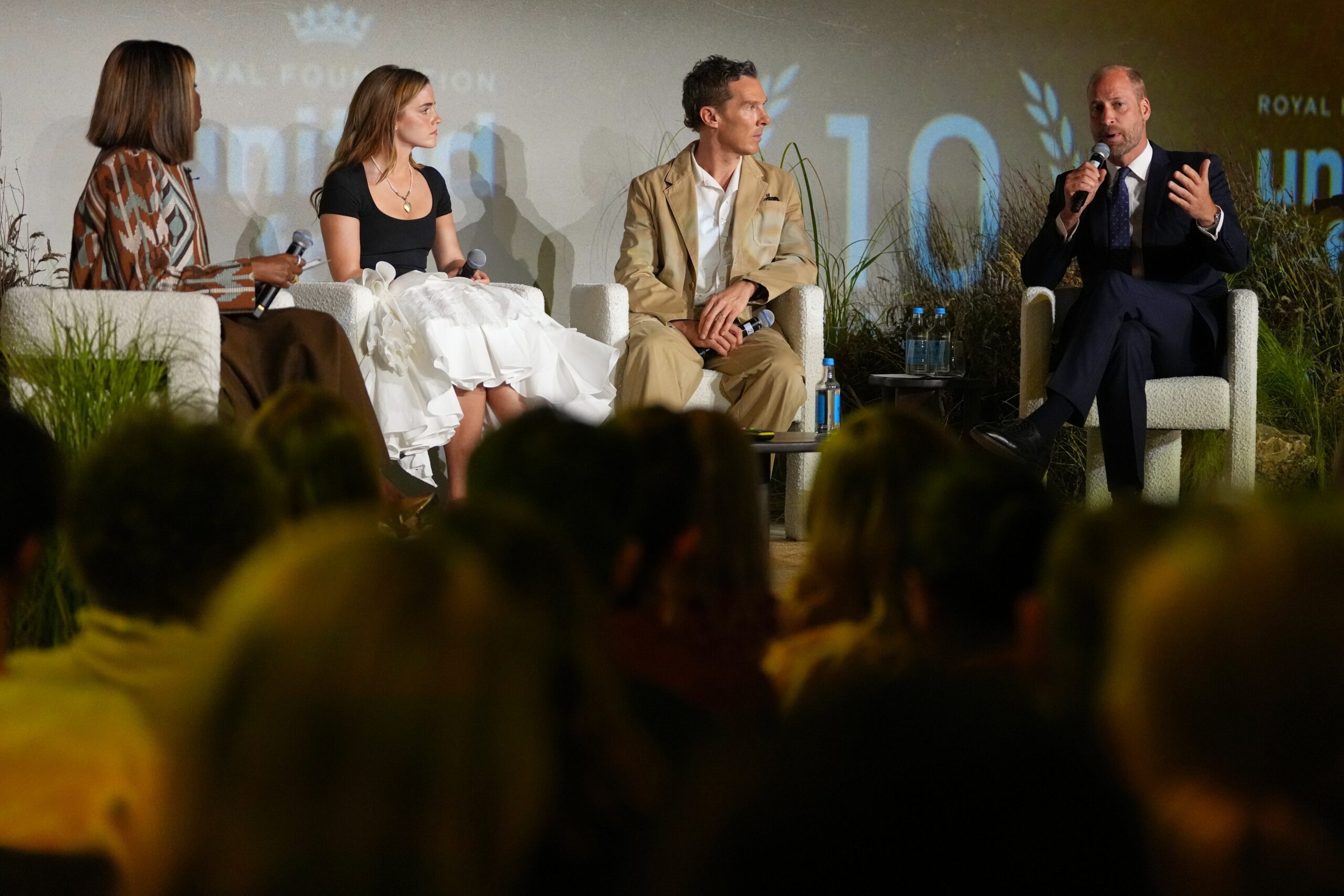 Britain's Prince William, the Prince of Wales, right, broadcaster June Sarpong, left, actress Emma Watson, second left, and actor Benedict Cumberbatch attend a landmark Business Forum for The Royal Foundation's United for Wildlife in London, Monday, June 22, 2026. Photo: Kirsty Wigglesworth, Pool/AP
