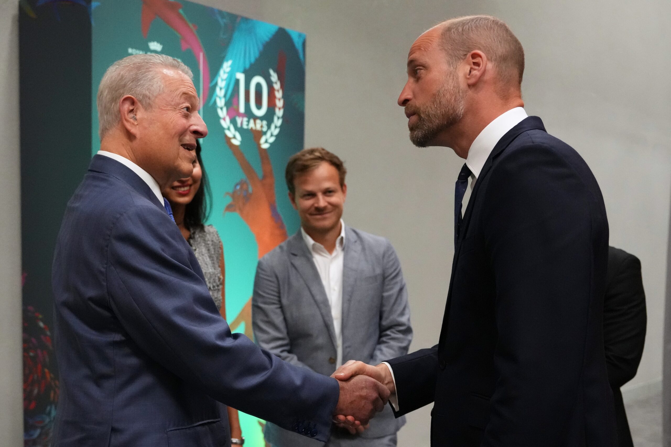 Britain's Prince William shakes hands with former US Vice President Al Gore during a reception at a Business Forum for The Royal Foundation's United for Wildlife in London, Monday, June 22, 2026. Photo: Kirsty Wigglesworth, Pool/AP