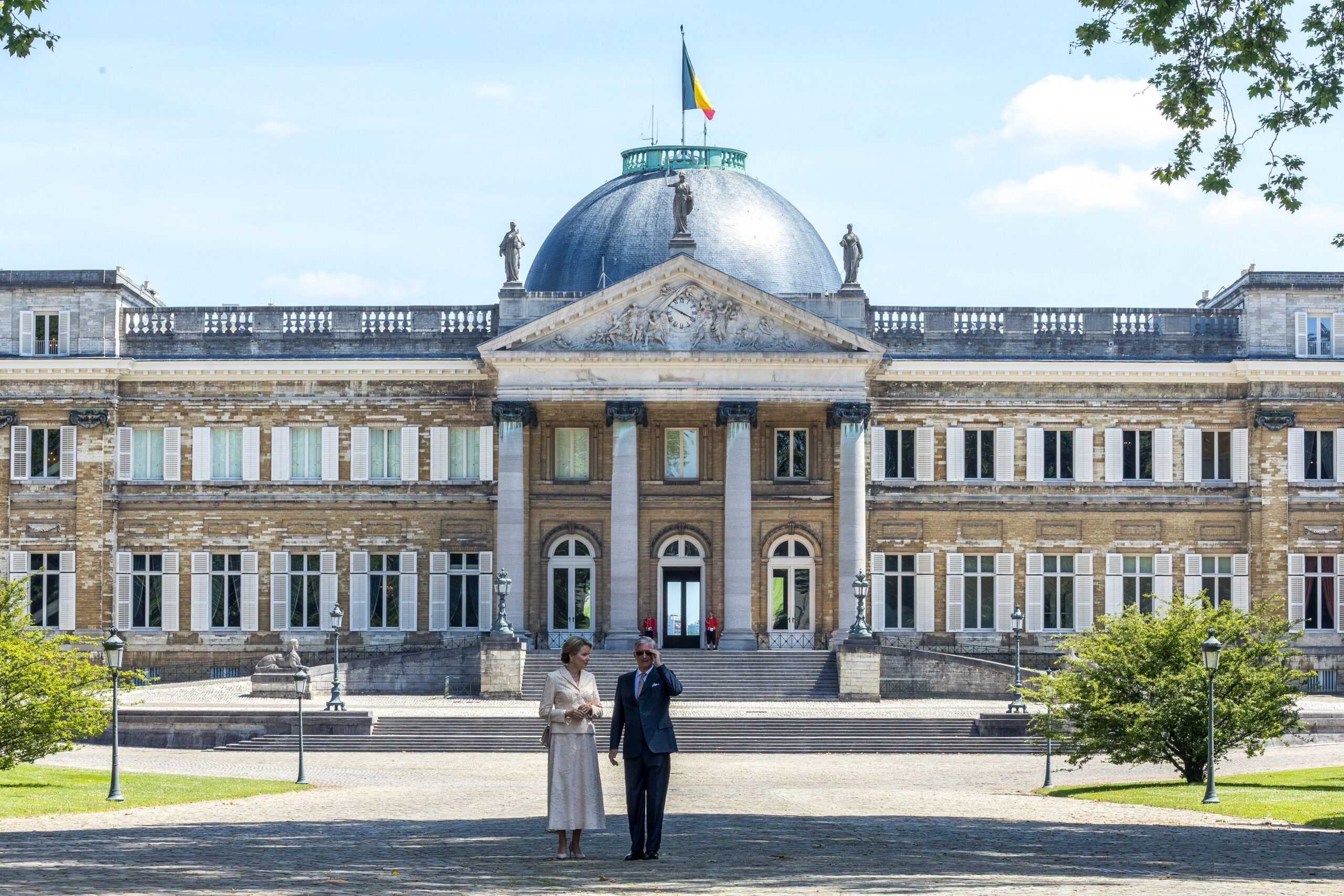 Belgium's King Philippe, right, and Belgium's Queen Mathilde make their way to welcome Japan's Emperor Naruhito and Japan's Empress Masako, as part of a state visit at the Palace of Laeken, in Laeken, Belgium, Monday, June 22, 2026. Photo: Omar Havana/AP