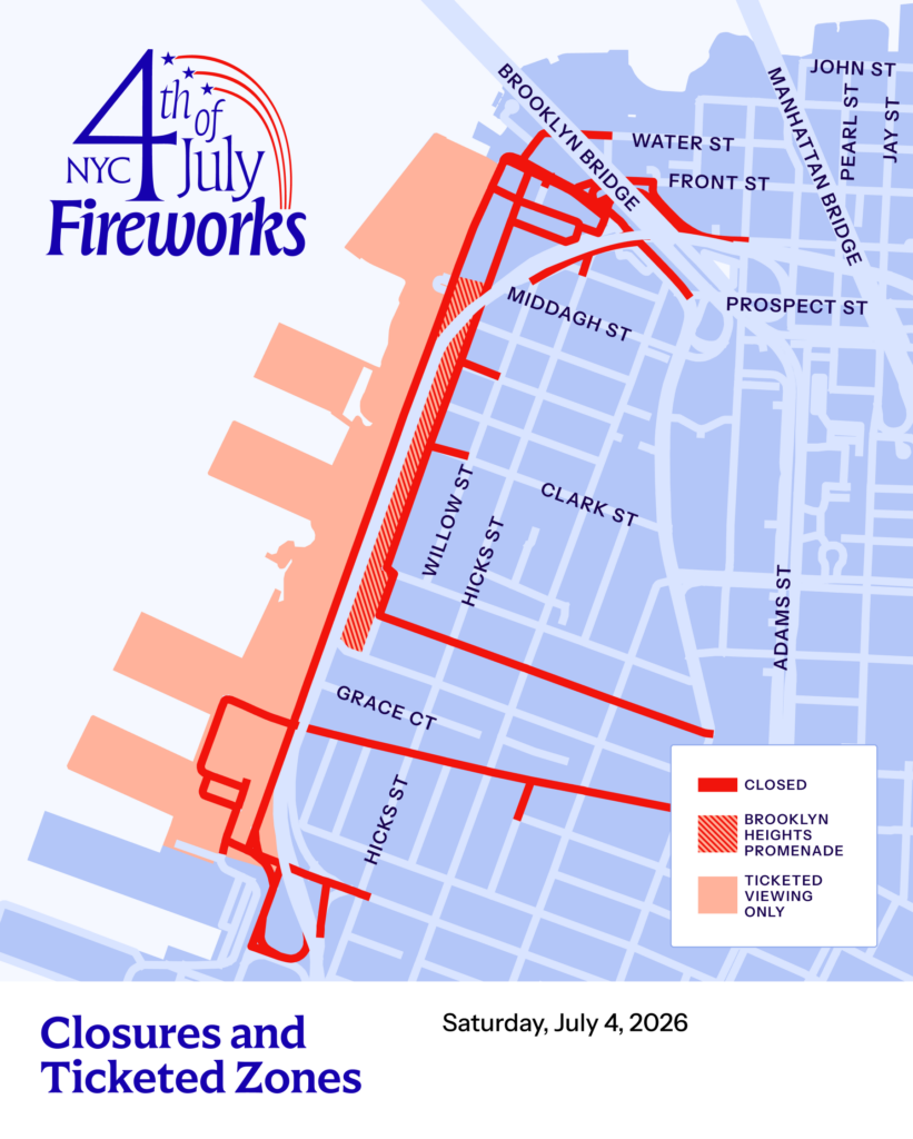 Fireworks viewing zones at Brooklyn Bridge Park. Map: BBP