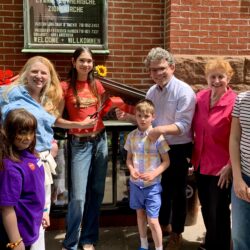 Young volunteers snipped the ribbon on Sunday to celebrate a new Brooklyn Heights Community Fridge. Photo: Mary Frost/Brooklyn Eagle