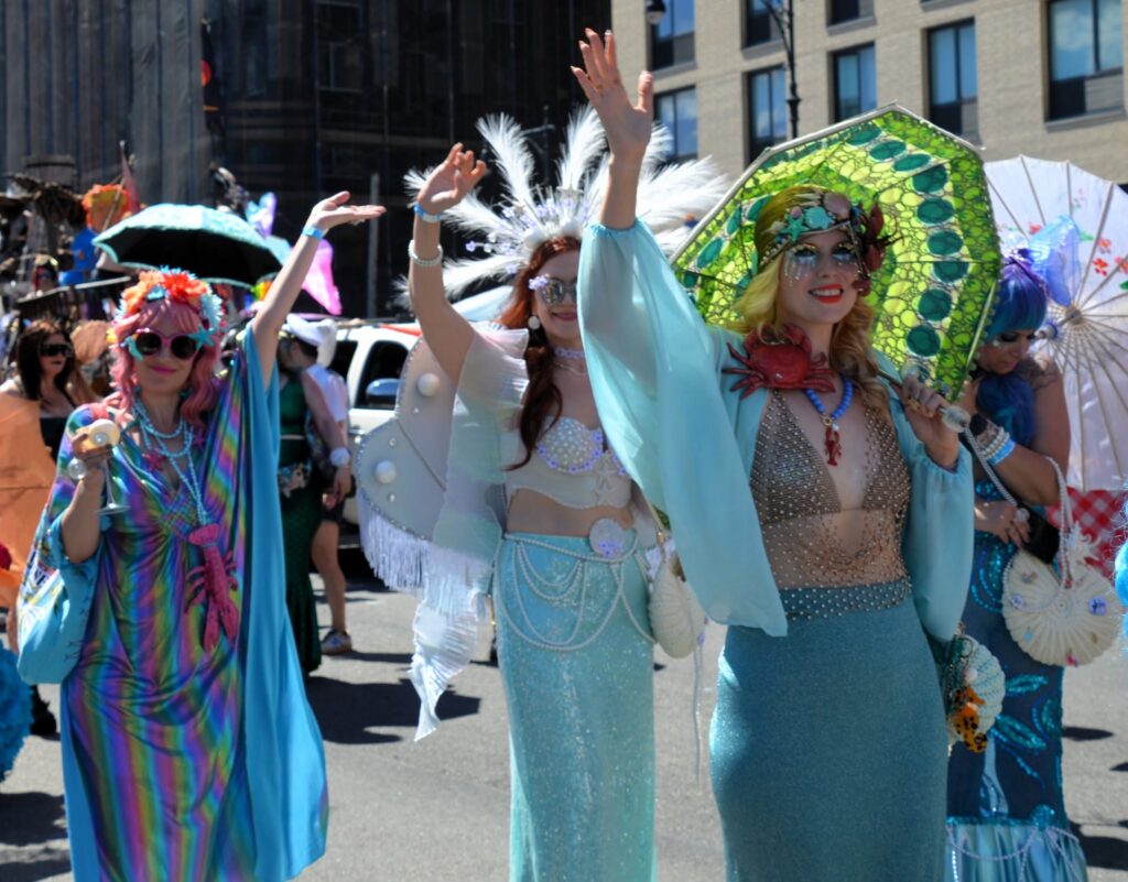 Marchers and paradergoers had their usual fun, donning creative costumes and riding in vintage cars and floats that commemorate art and Coney Island during the annual Mermaid Parade. Photo: Michael Beitchman