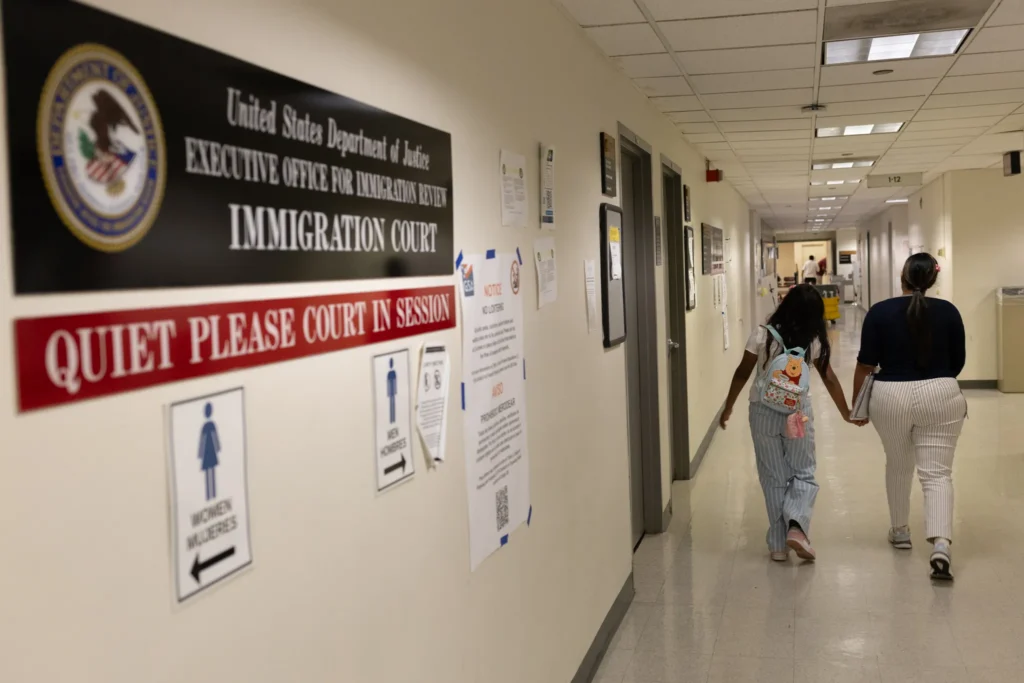 Families looked for immigration courtrooms inside 26 Federal Plaza, July 20, 2026. Credit: Ben Fractenberg/The City Reporter