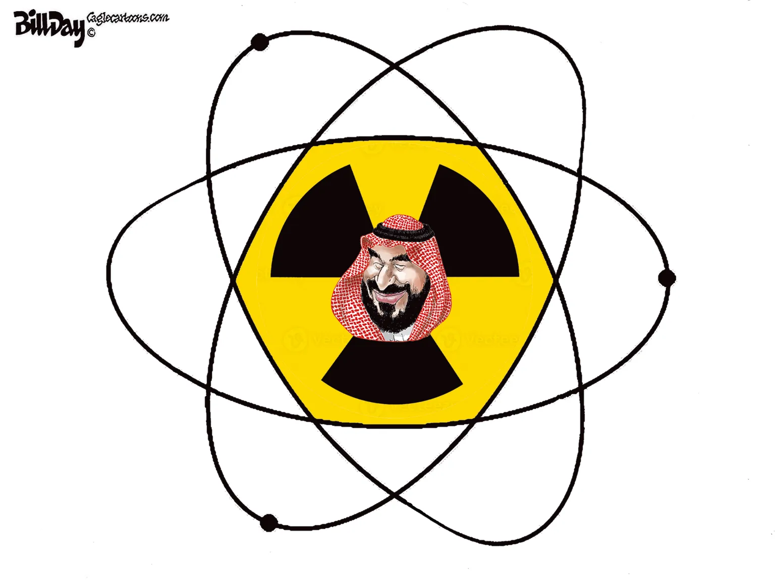 Radiation Symbol With Keffiyeh Man and Atom by Bill Day