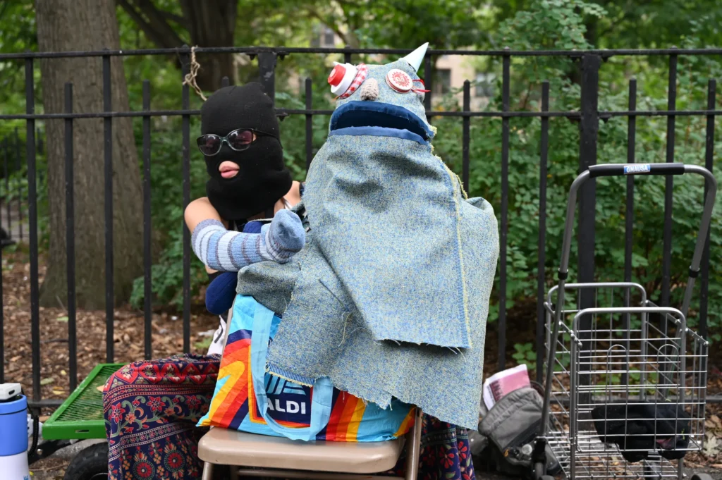 The media spokesperson for the event was a puppet, named Gowanus, manned by a rotating cast of organizers, allowing the loose team behind Summer of Ludd to remain anonymous. Photo: Ella Spungen/Brooklyn Eagle