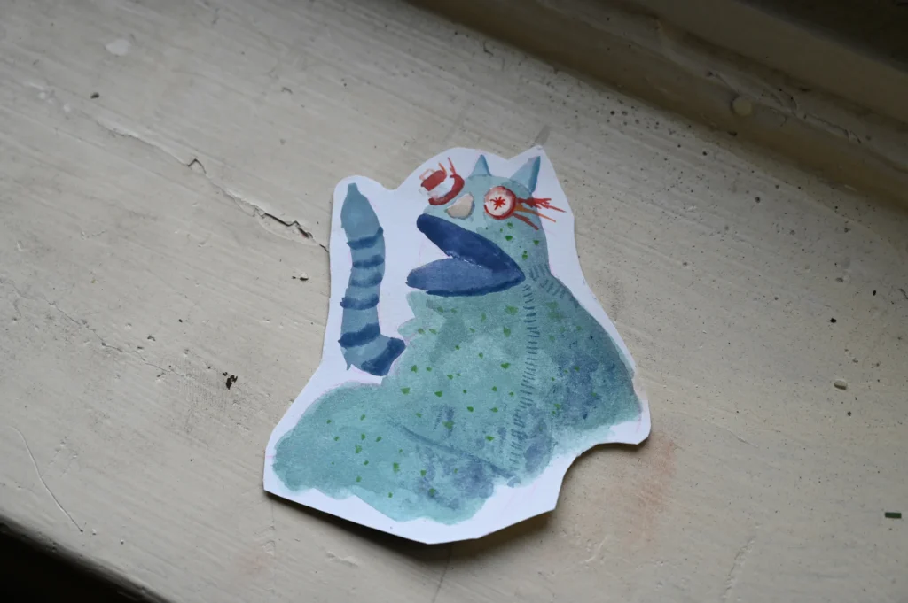 Instead of photos of participants and anonymous organizers, journalists were offered custom, hand-painted depictions of the Summer of Ludd spokespuppet, Gowanus, at the closing press conference. Photo: Ella Spungen/Brooklyn Eagle