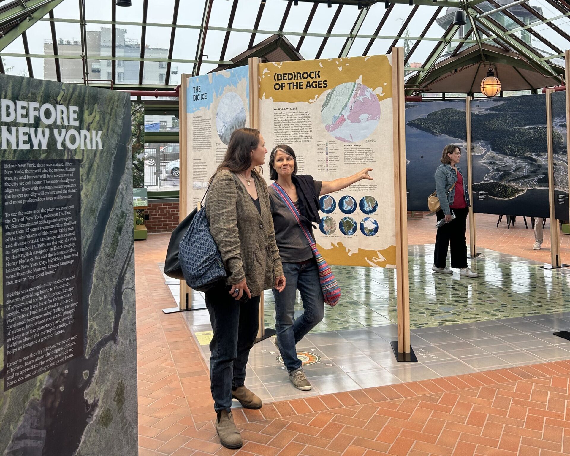 Visitors explored the “Before New York” pop-up exhibit at Green-Wood before a lecture by Eric Sanderson. Photo: Ella Spungen/Brooklyn Eagle