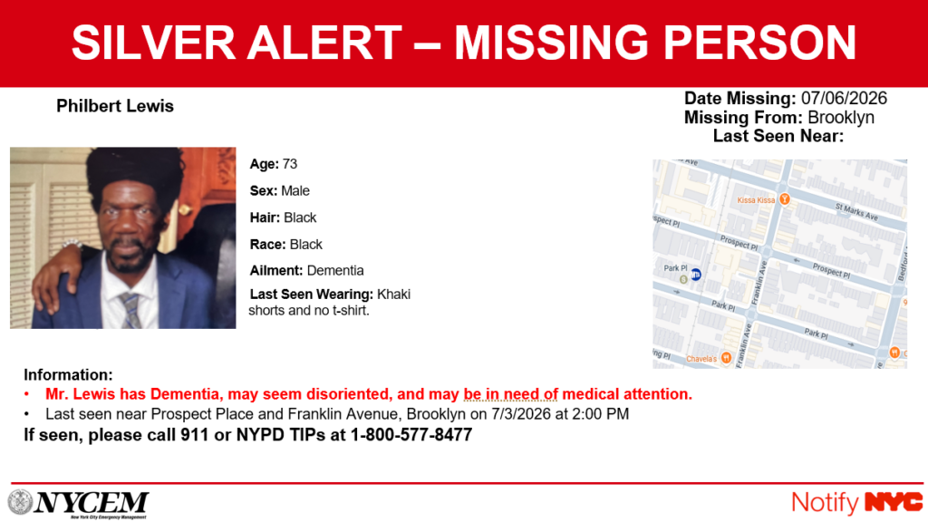 Have you seen this man? He was reported missing Monday morning and was last spotted in Crown Heights and wearing no shirt. The weather since he was last seen was hot and stormy. Photo: NYC Emergency Management