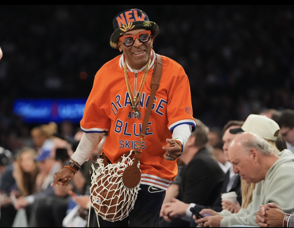 Spike Lee smiles during the first half in Game 5 of a first-round NBA playoffs basketball series between the New York Knicks and the Atlanta Hawks, Tuesday, April 28, 2026, in New York. Photo: Frank Franklin II/AP